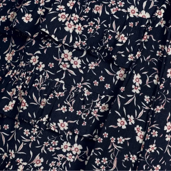 Lulus Cute and Curated Navy Blue Floral Print Tiered Mini Dress / Size Large - Picture 6 of 16